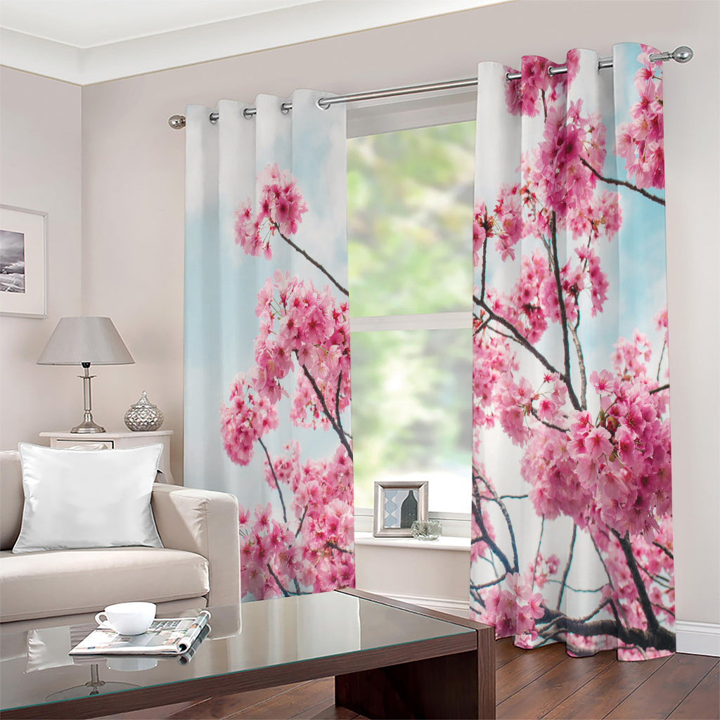 Pink Cherry Blossom Print Extra Wide Grommet Curtains