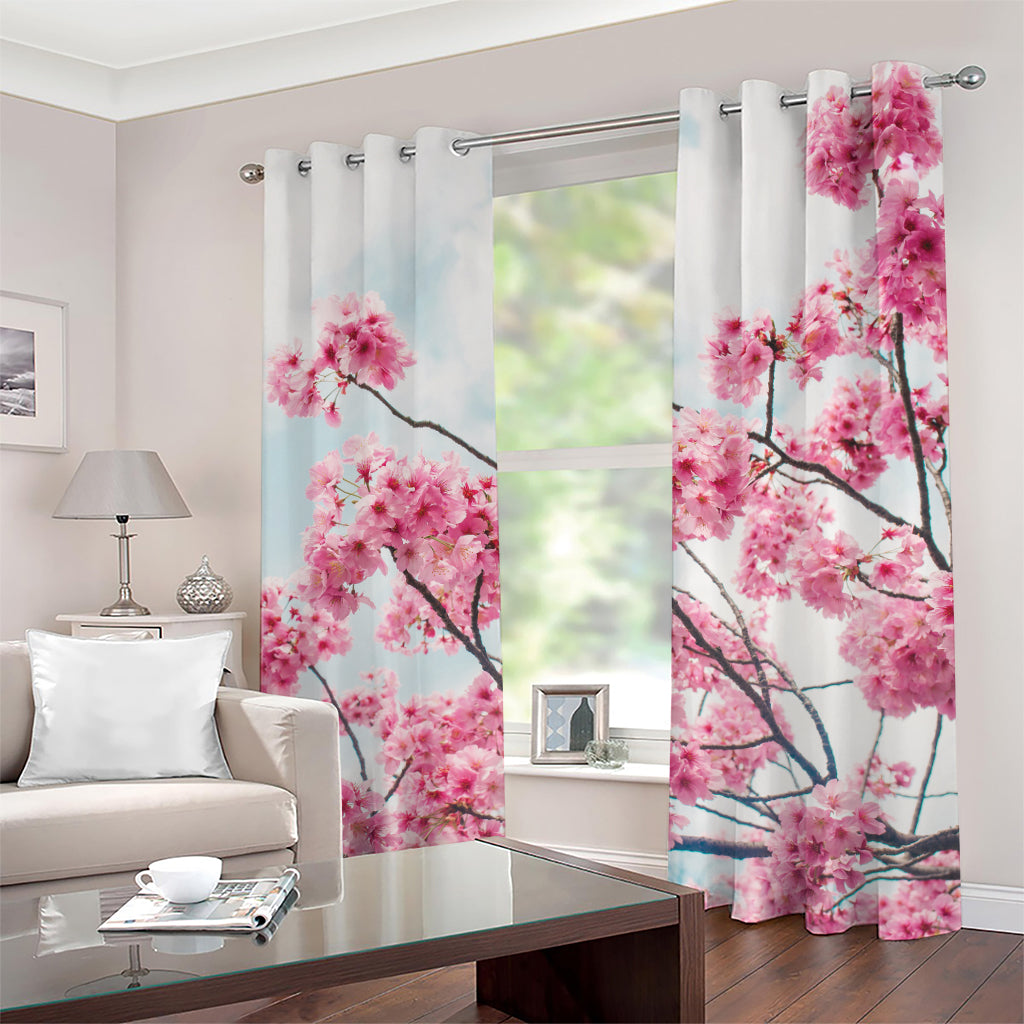 Pink Cherry Blossom Print Grommet Curtains