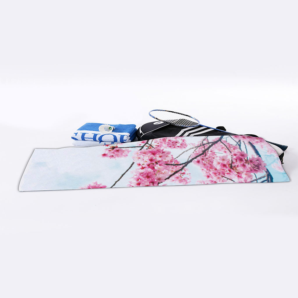 Pink Cherry Blossom Print Sports Towel