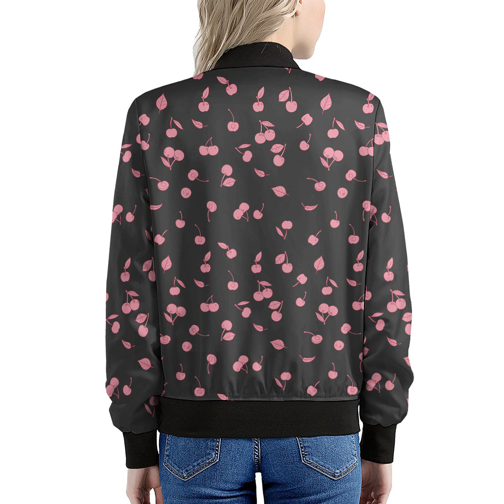 Pink Cherry Pattern Print Women's Bomber Jacket
