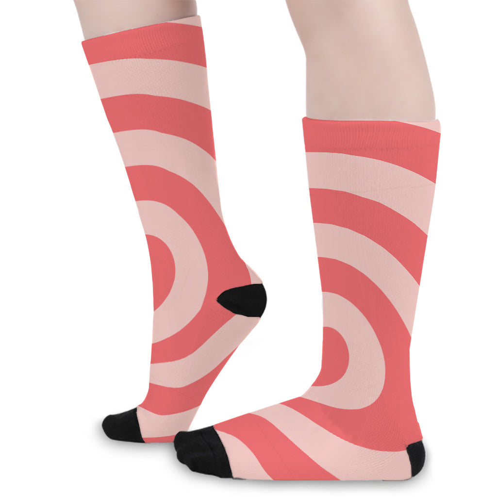 Pink Circle Swirl Print Long Socks