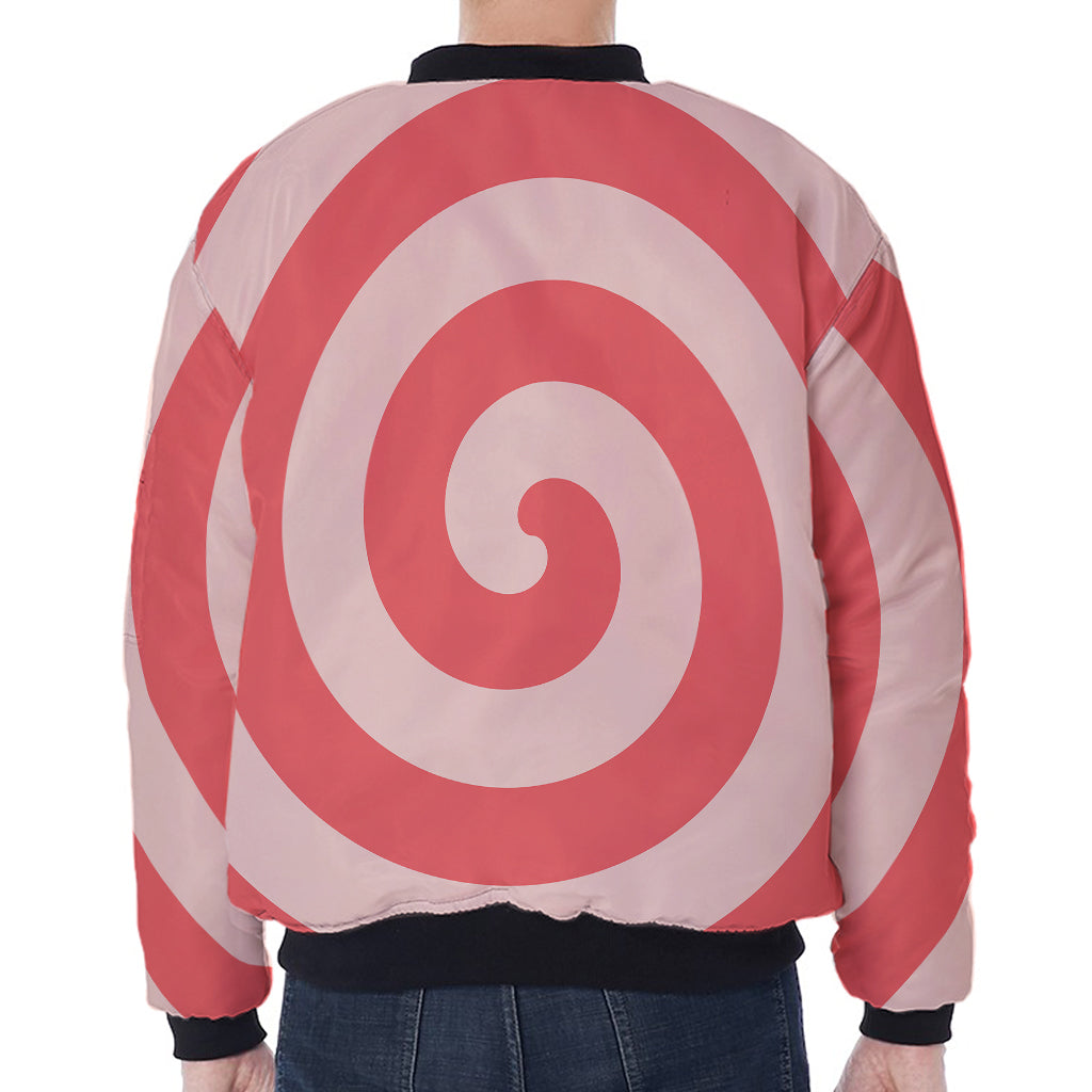 Pink Circle Swirl Print Zip Sleeve Bomber Jacket