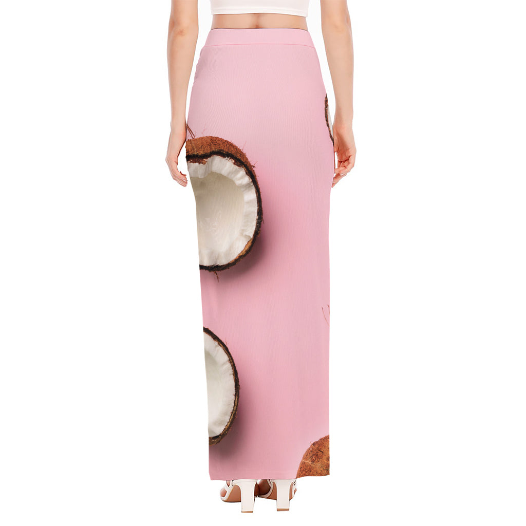 Pink Coconut Pattern Print High Slit Maxi Skirt