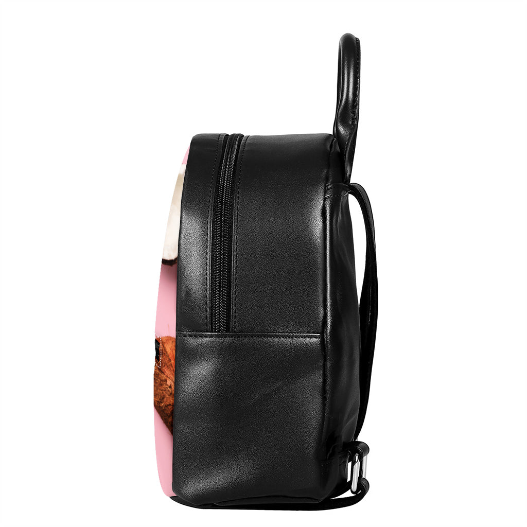 Pink Coconut Pattern Print Leather Backpack
