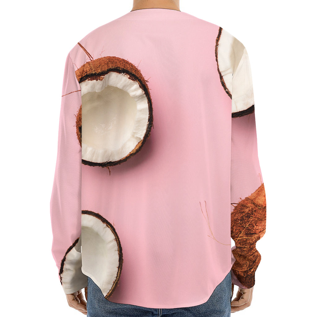 Pink Coconut Pattern Print Long Sleeve Baseball Jersey