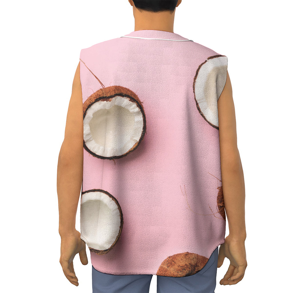 Pink Coconut Pattern Print Sleeveless Baseball Jersey