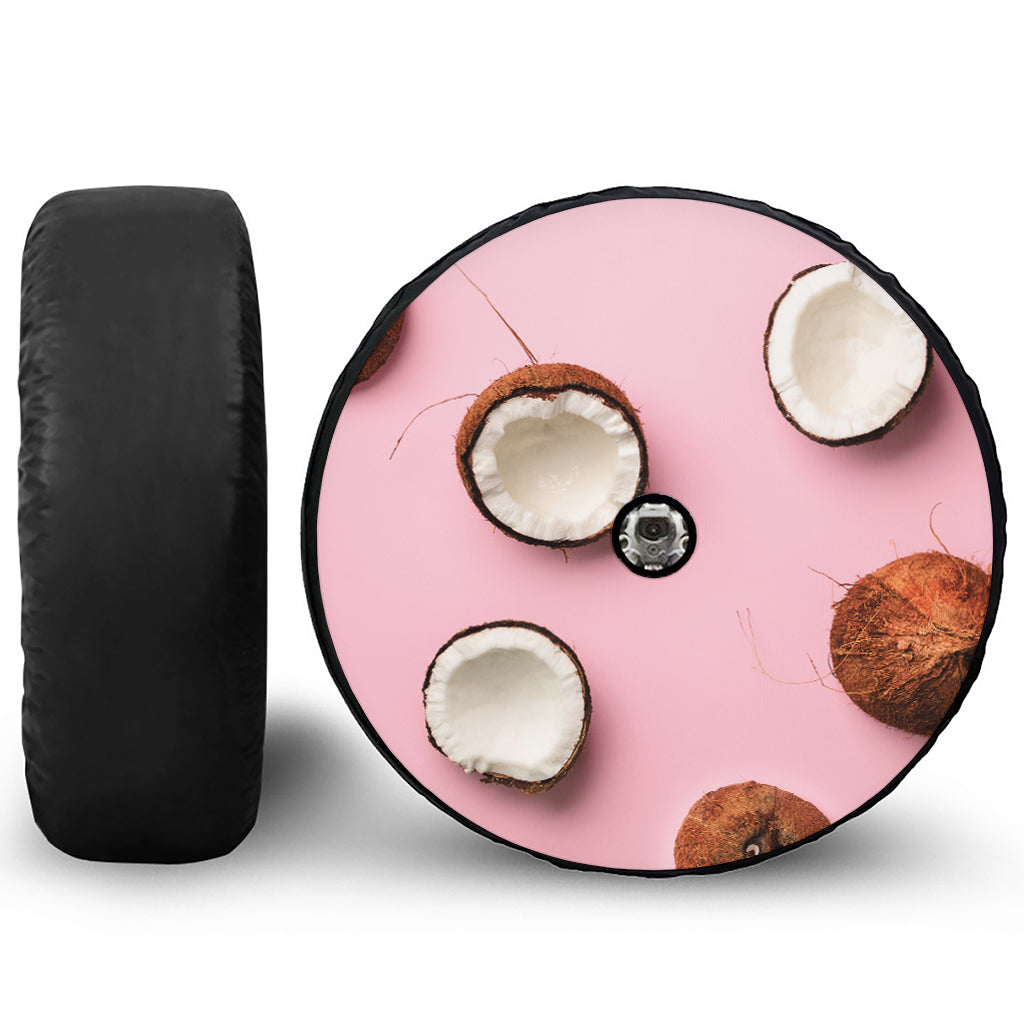 Pink Coconut Pattern Print Tire Cover With Camera Hole