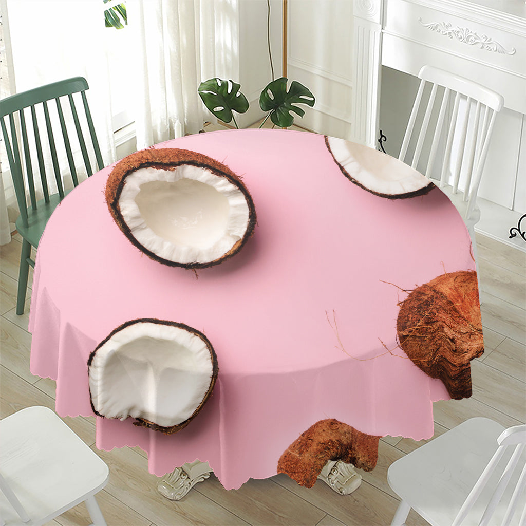 Pink Coconut Pattern Print Waterproof Round Tablecloth