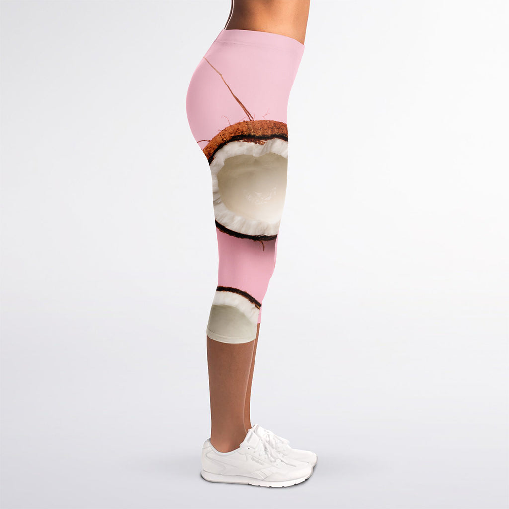 Pink Coconut Pattern Print Women's Capri Leggings