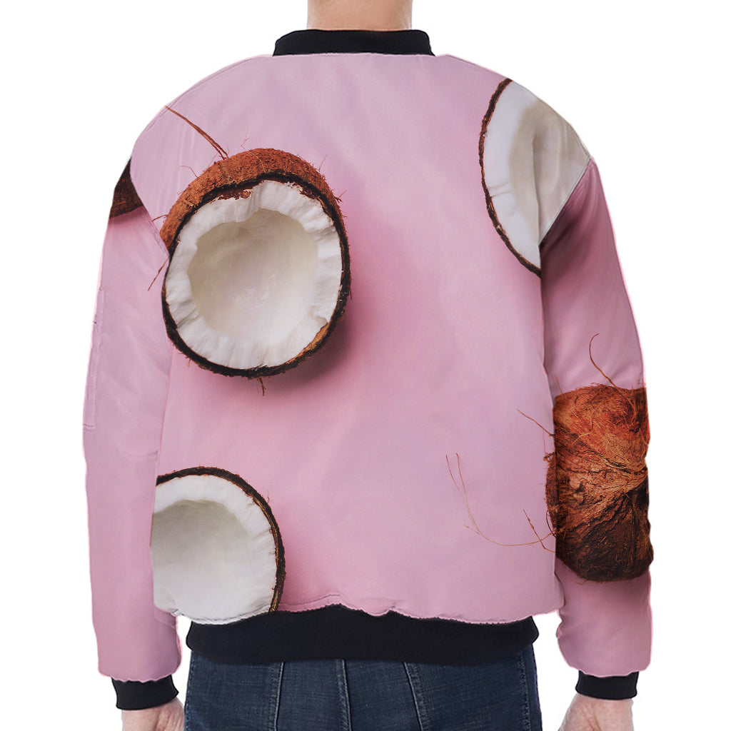 Pink Coconut Pattern Print Zip Sleeve Bomber Jacket