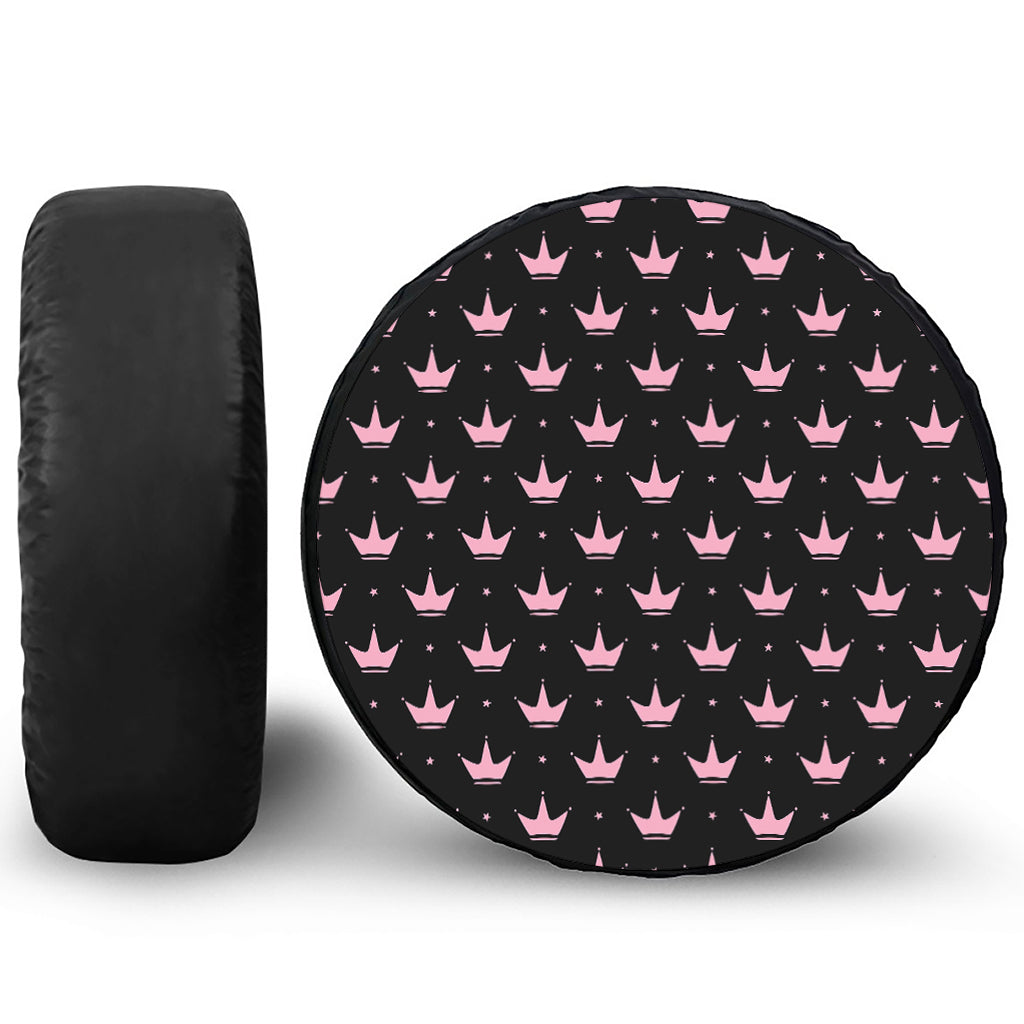 Pink Crown Pattern Print Tire Cover