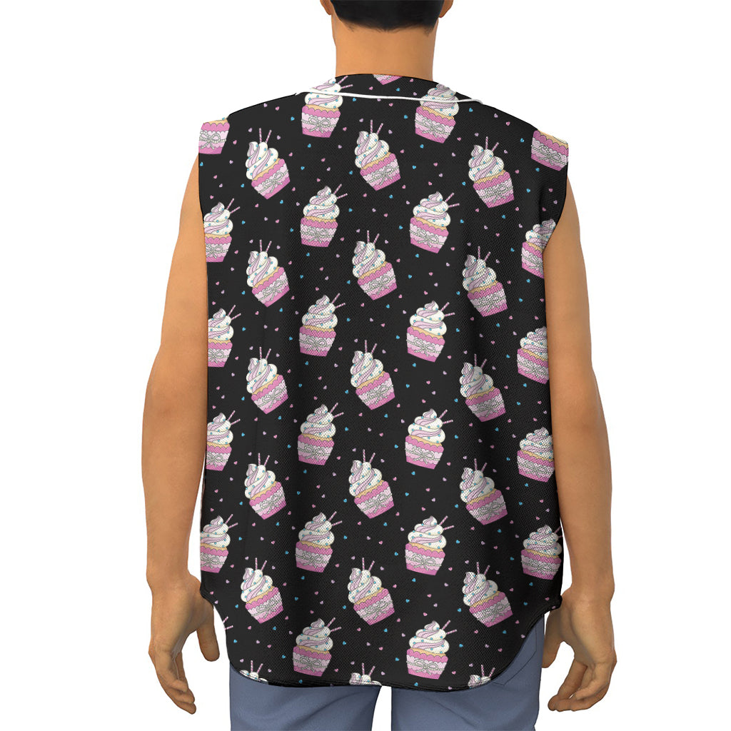 Pink Cupcake Pattern Print Sleeveless Baseball Jersey