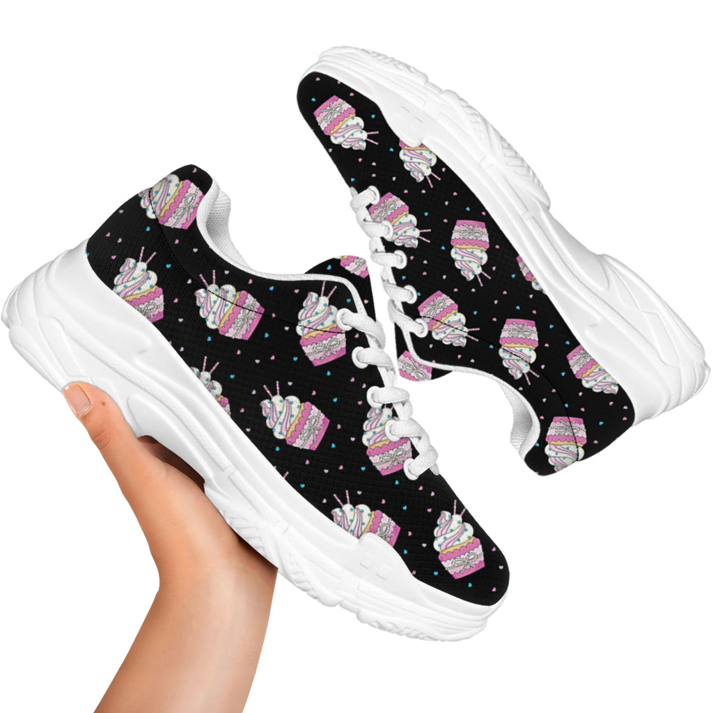 Pink Cupcake Pattern Print White Chunky Shoes