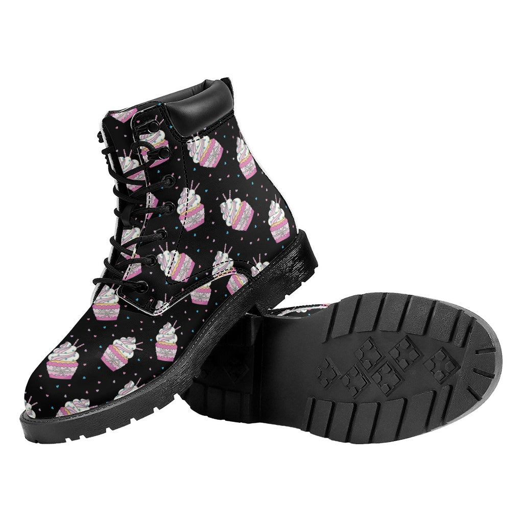 Pink Cupcake Pattern Print Work Boots