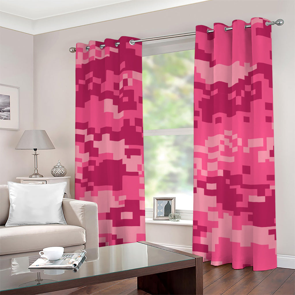 Pink Digital Camo Pattern Print Grommet Curtains