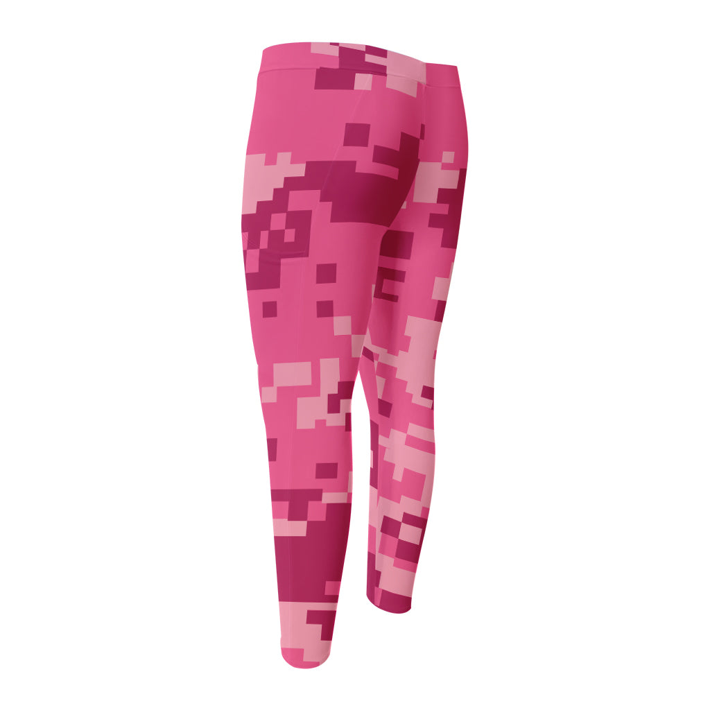 Pink Digital Camo Pattern Print Men's Compression Pants