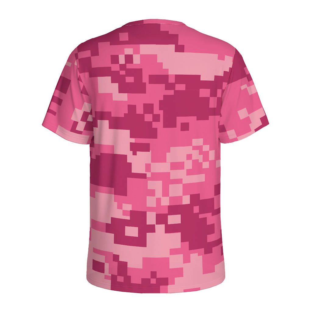 Pink Digital Camo Pattern Print Men's Sports T-Shirt