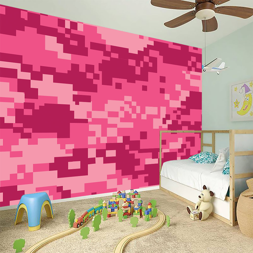 Pink Digital Camo Pattern Print Wall Sticker
