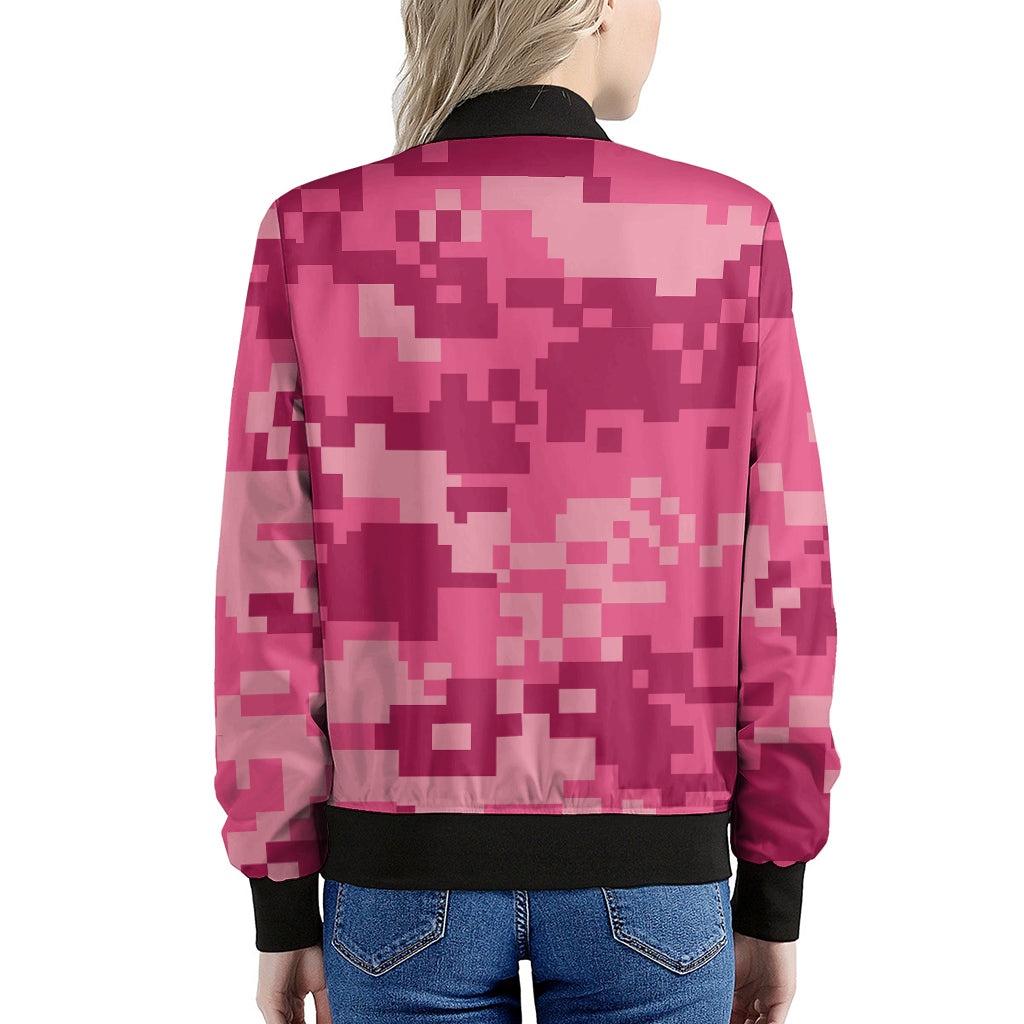Pink Digital Camo Pattern Print Women's Bomber Jacket