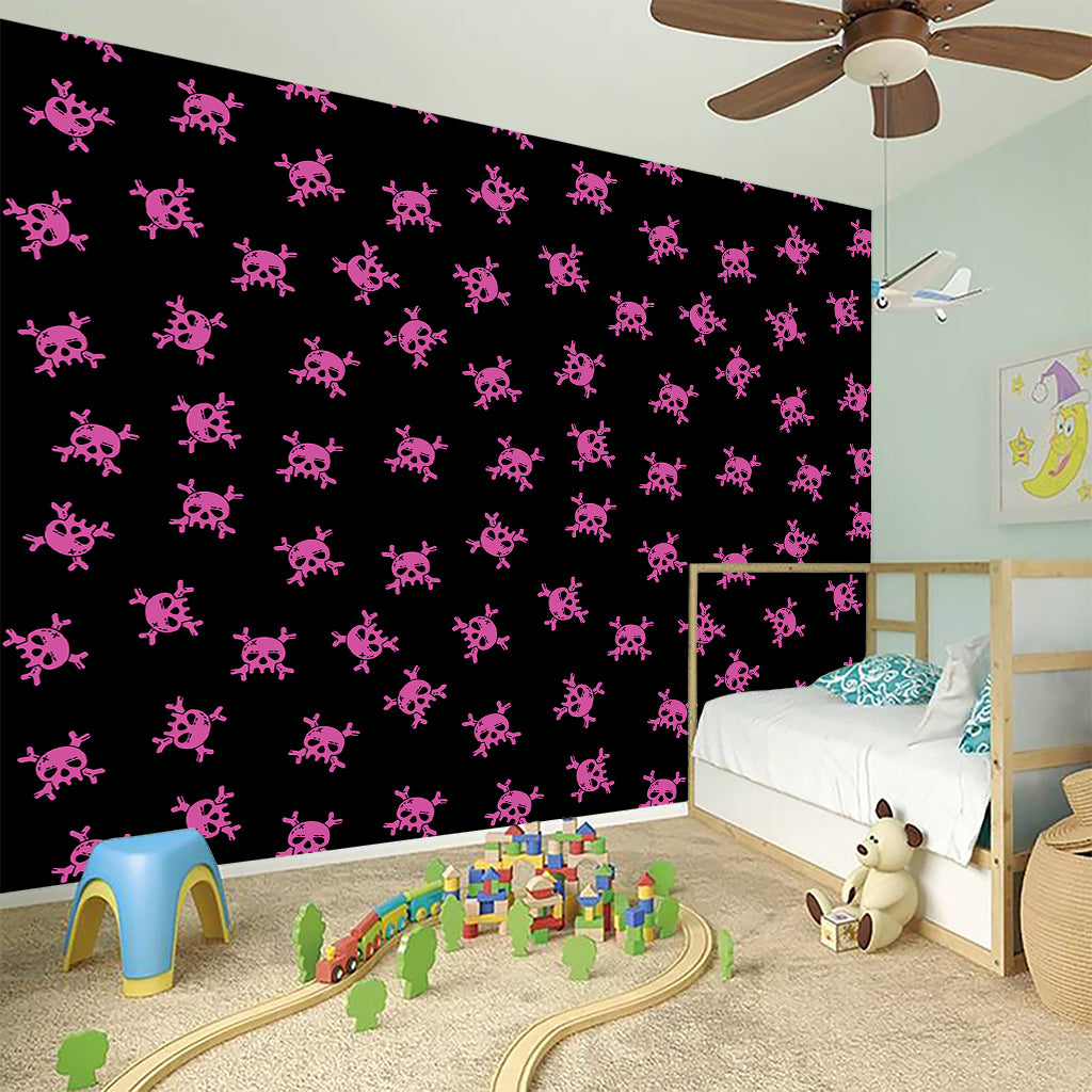 Pink Emo Skull Pattern Print Wall Sticker