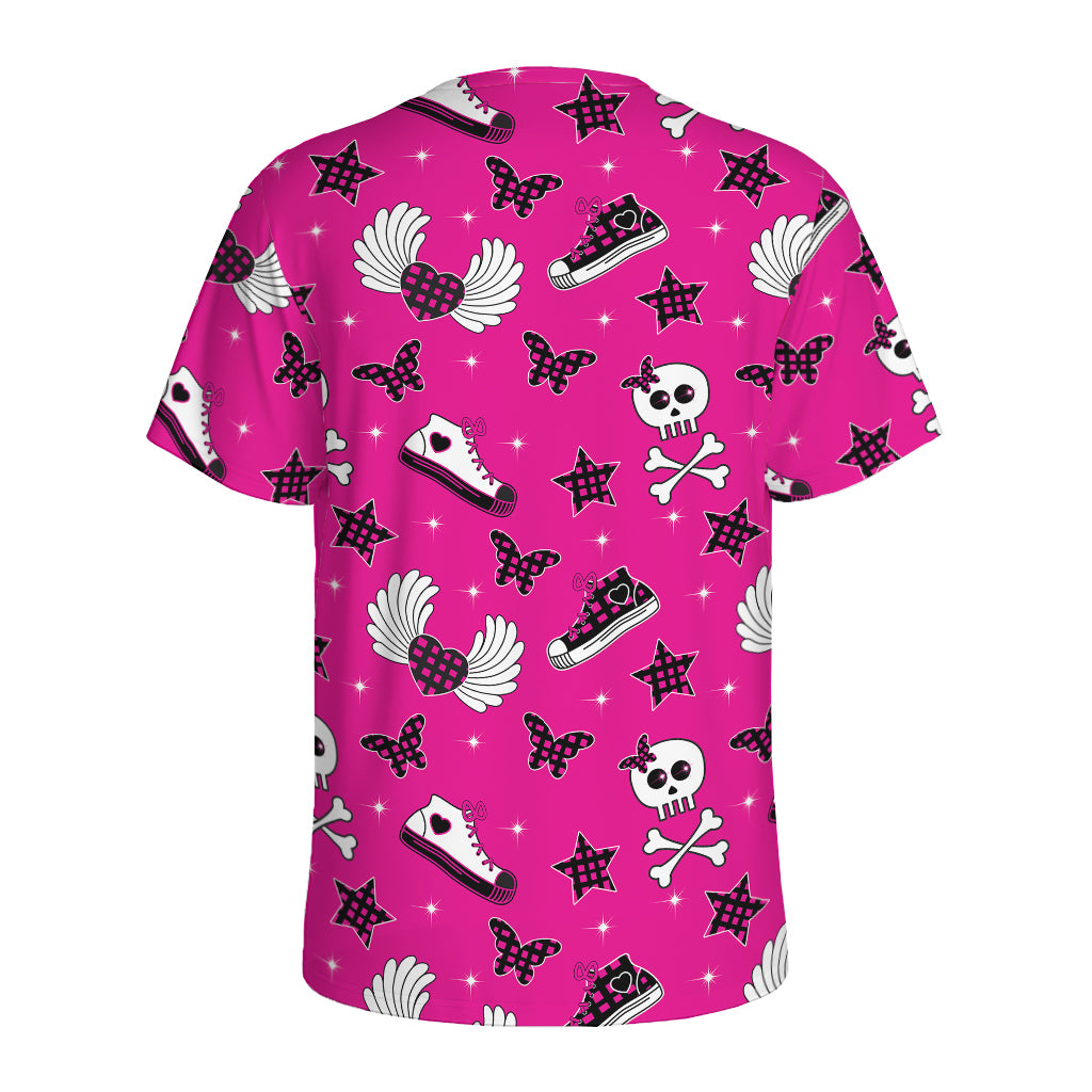 Pink Emo Symbols Pattern Print Men's Sports T-Shirt
