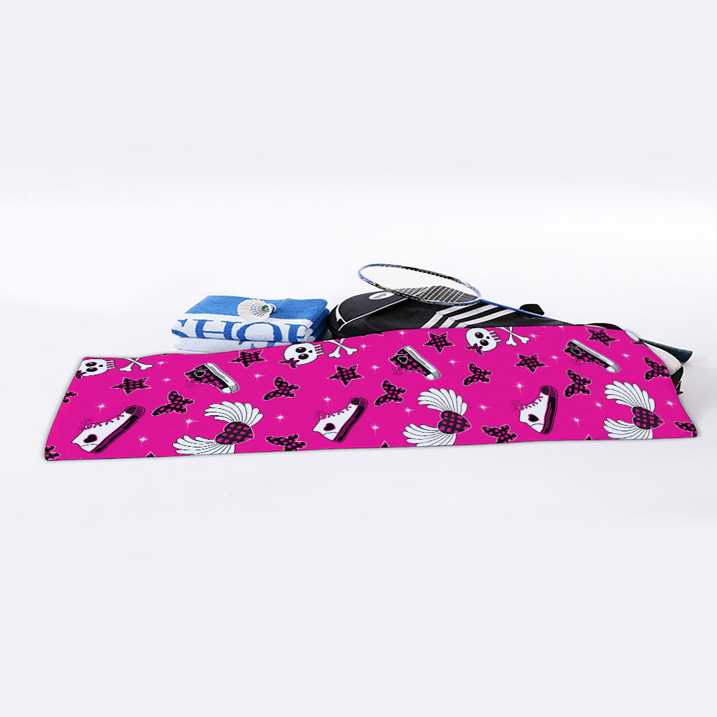 Pink Emo Symbols Pattern Print Sports Towel