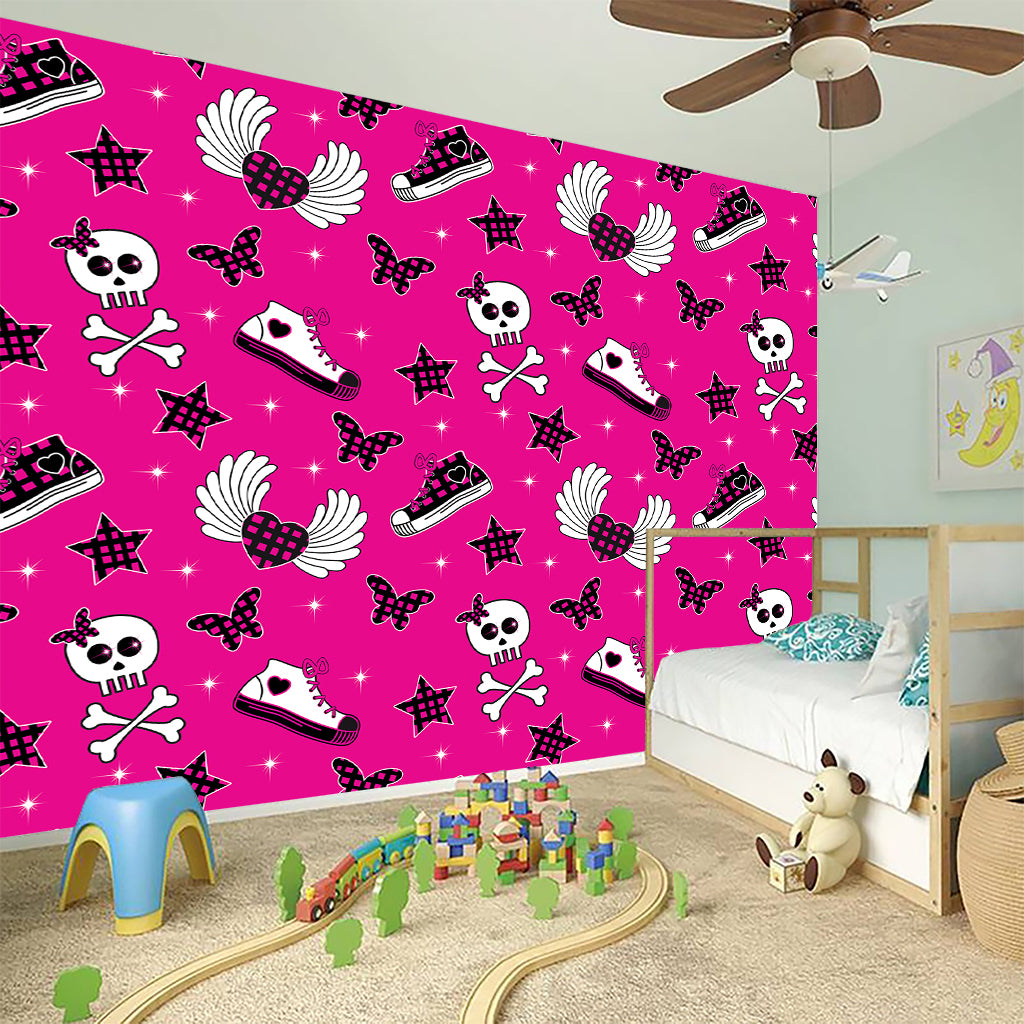 Pink Emo Symbols Pattern Print Wall Sticker