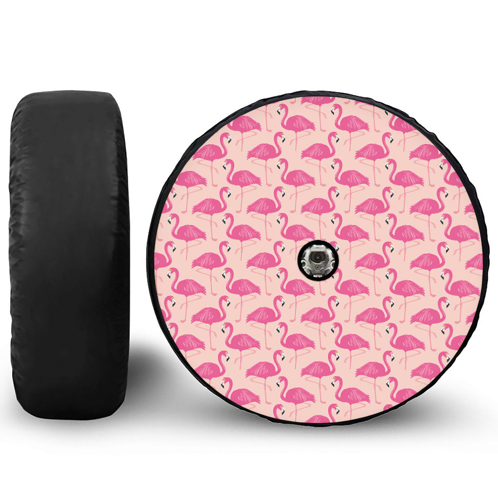 Pink Flamingo Pattern Print Tire Cover With Camera Hole