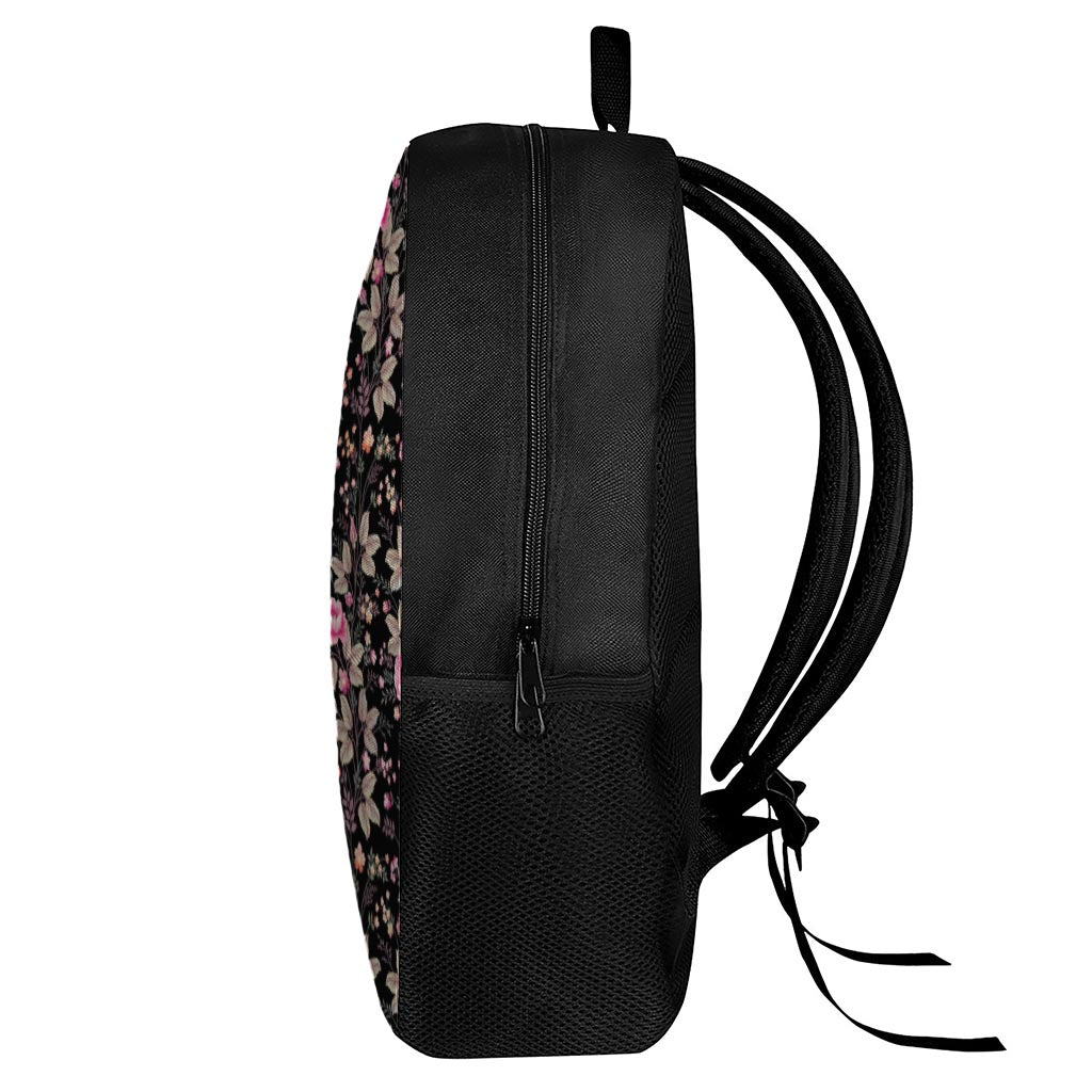 Pink Floral Flower Pattern Print 17 Inch Backpack
