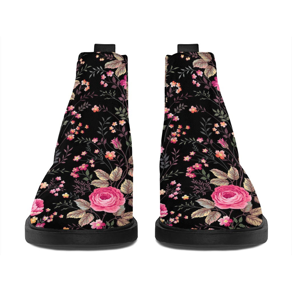 Pink Floral Flower Pattern Print Flat Ankle Boots