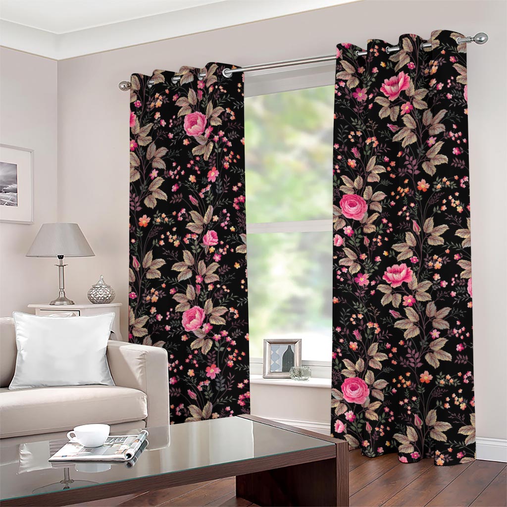 Pink Floral Flower Pattern Print Grommet Curtains