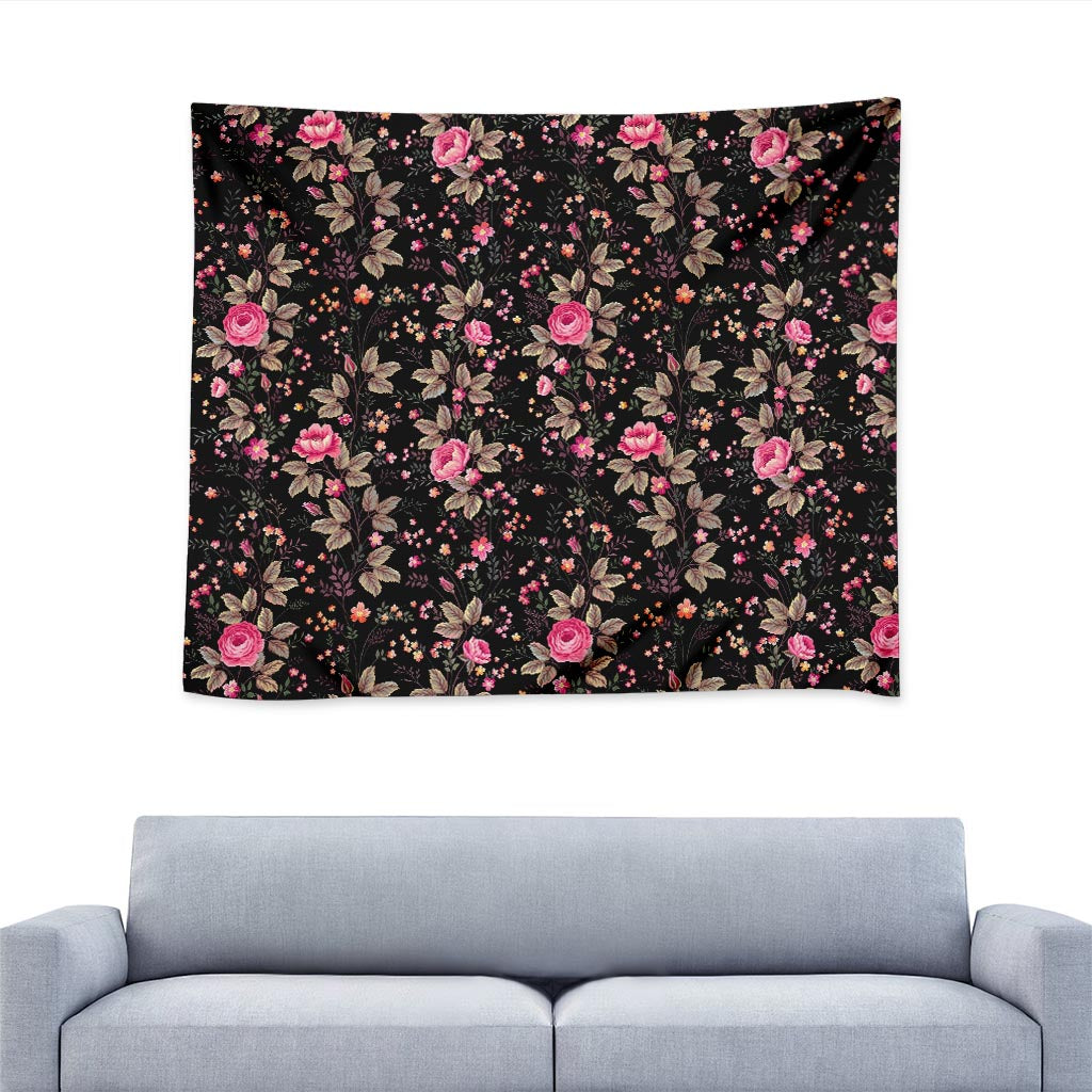 Pink Floral Flower Pattern Print Tapestry