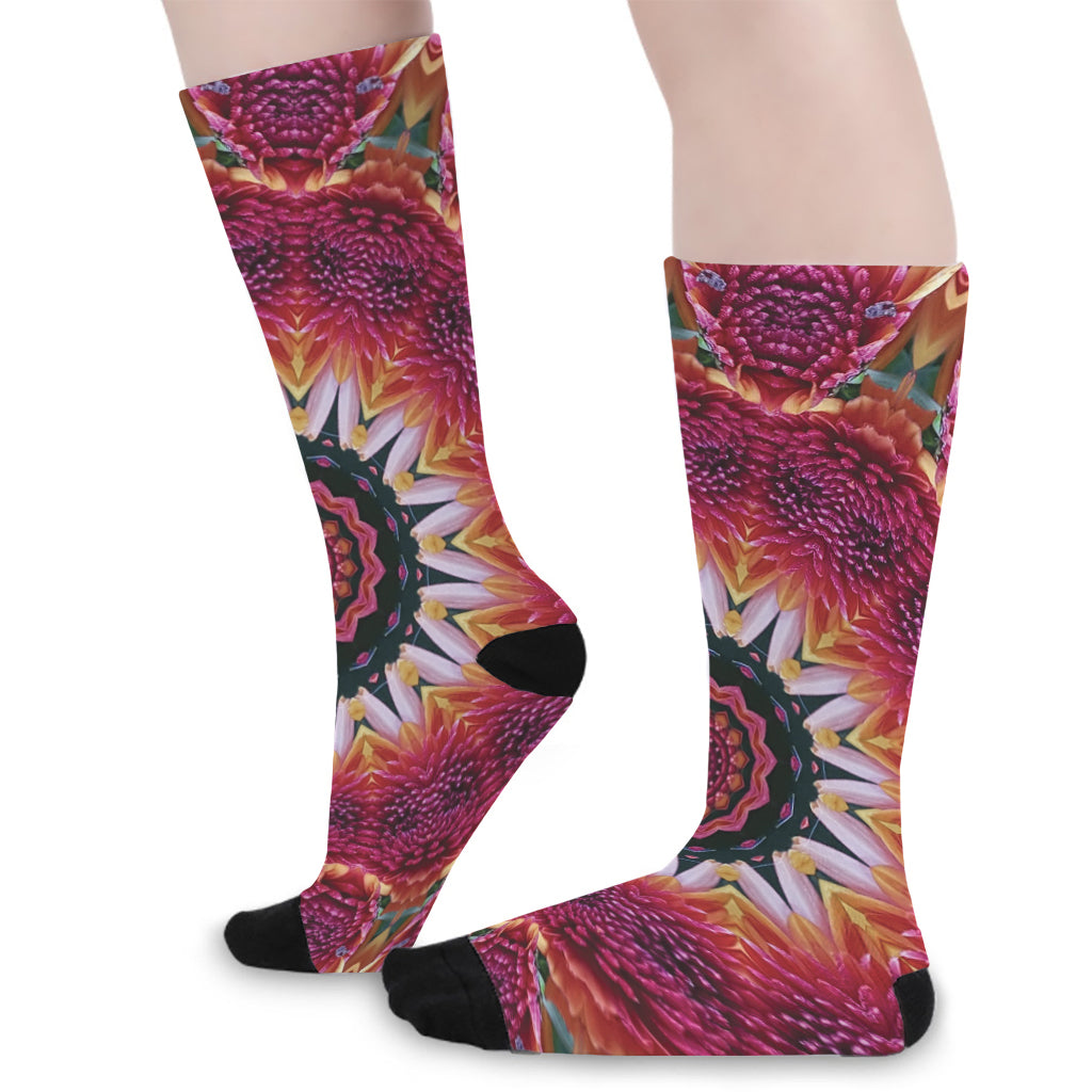 Pink Flower Kaleidoscope Print Long Socks