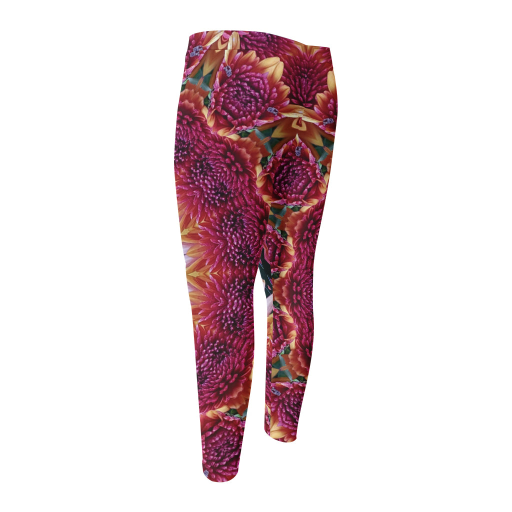 Pink Flower Kaleidoscope Print Men's Compression Pants