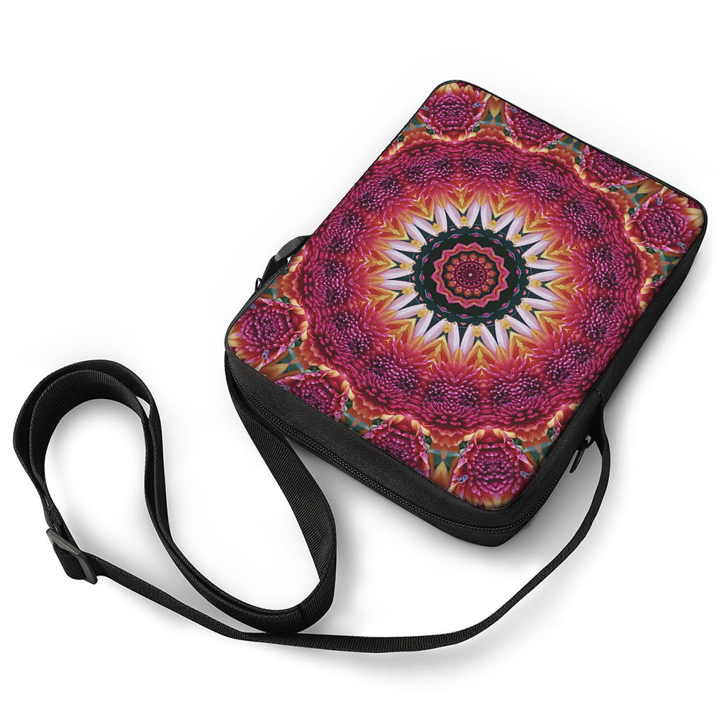 Pink Flower Kaleidoscope Print Rectangular Crossbody Bag