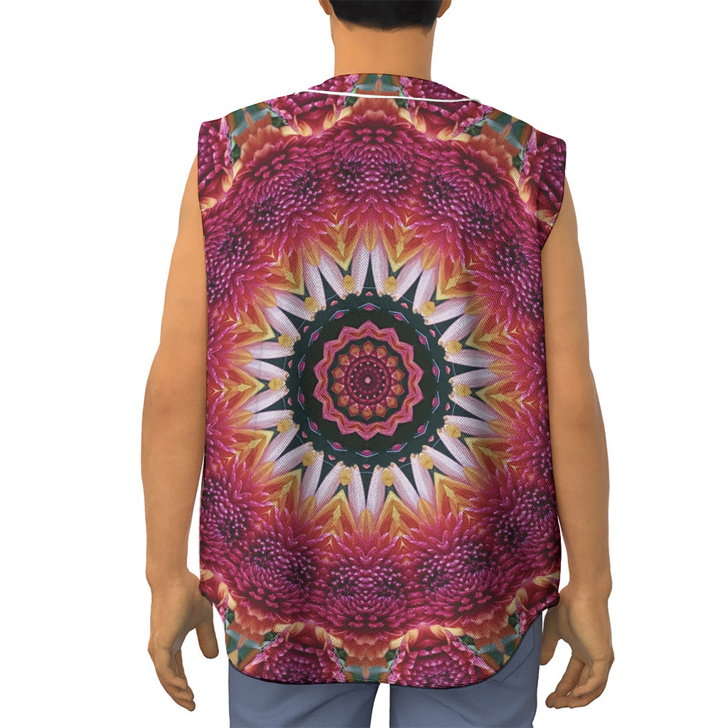 Pink Flower Kaleidoscope Print Sleeveless Baseball Jersey