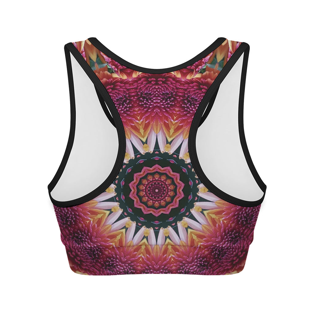 Pink Flower Kaleidoscope Print Women's Sports Bra