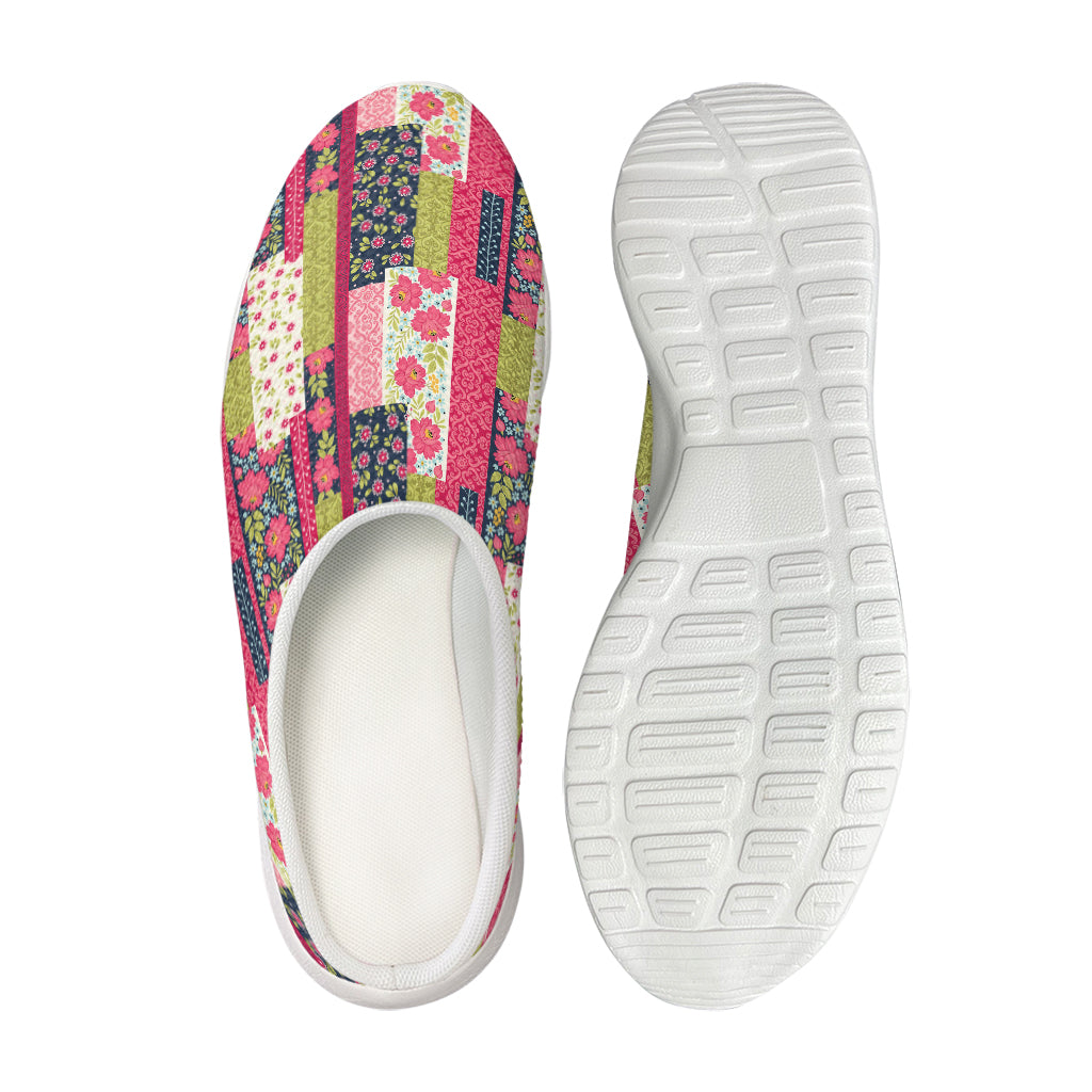 Pink Flower Patchwork Pattern Print Mesh Casual Shoes