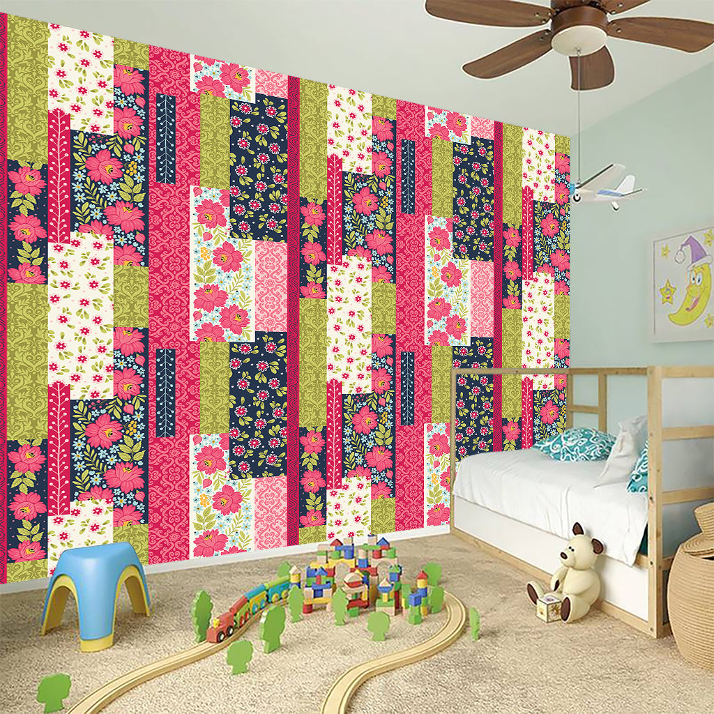 Pink Flower Patchwork Pattern Print Wall Sticker