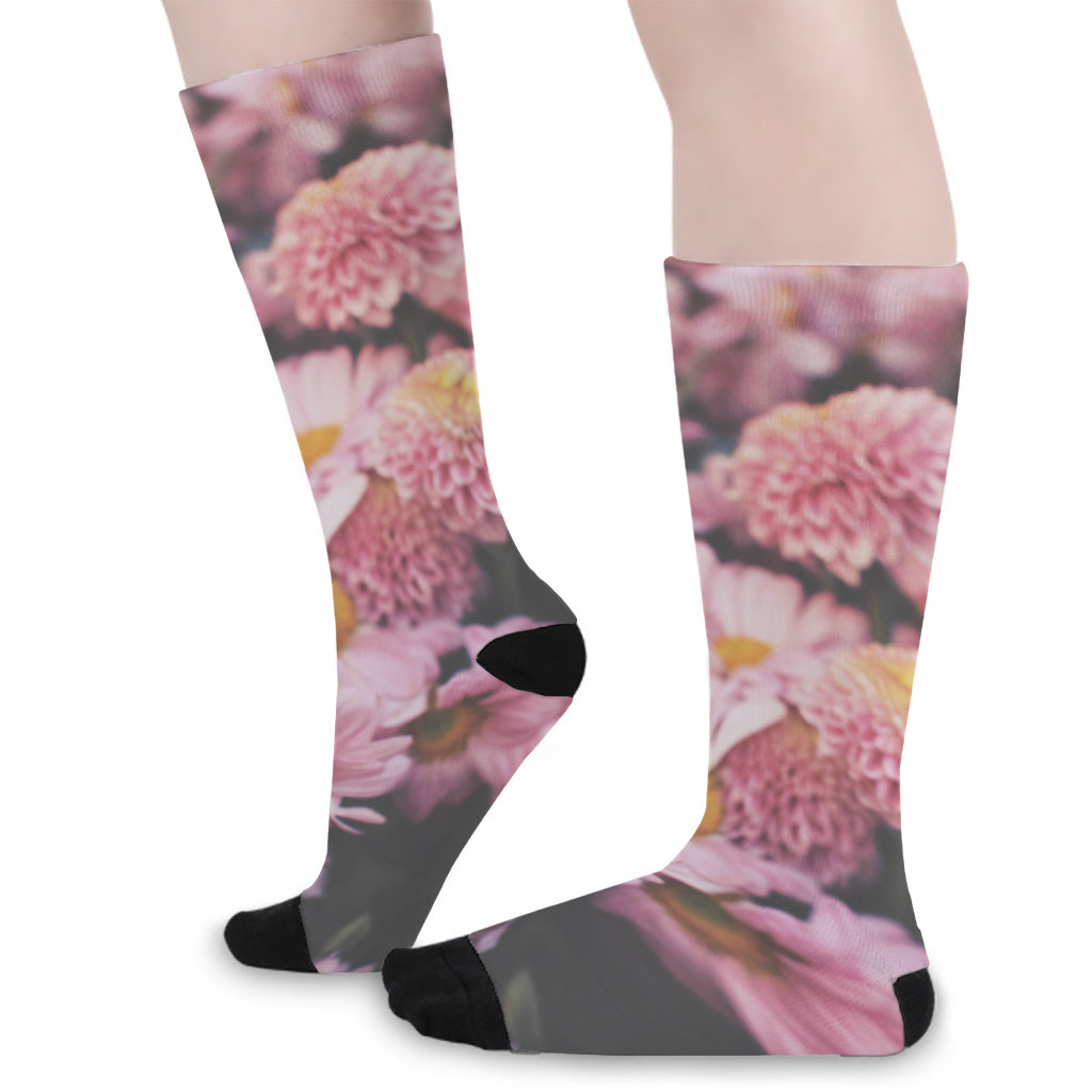 Pink Flowers Print Long Socks