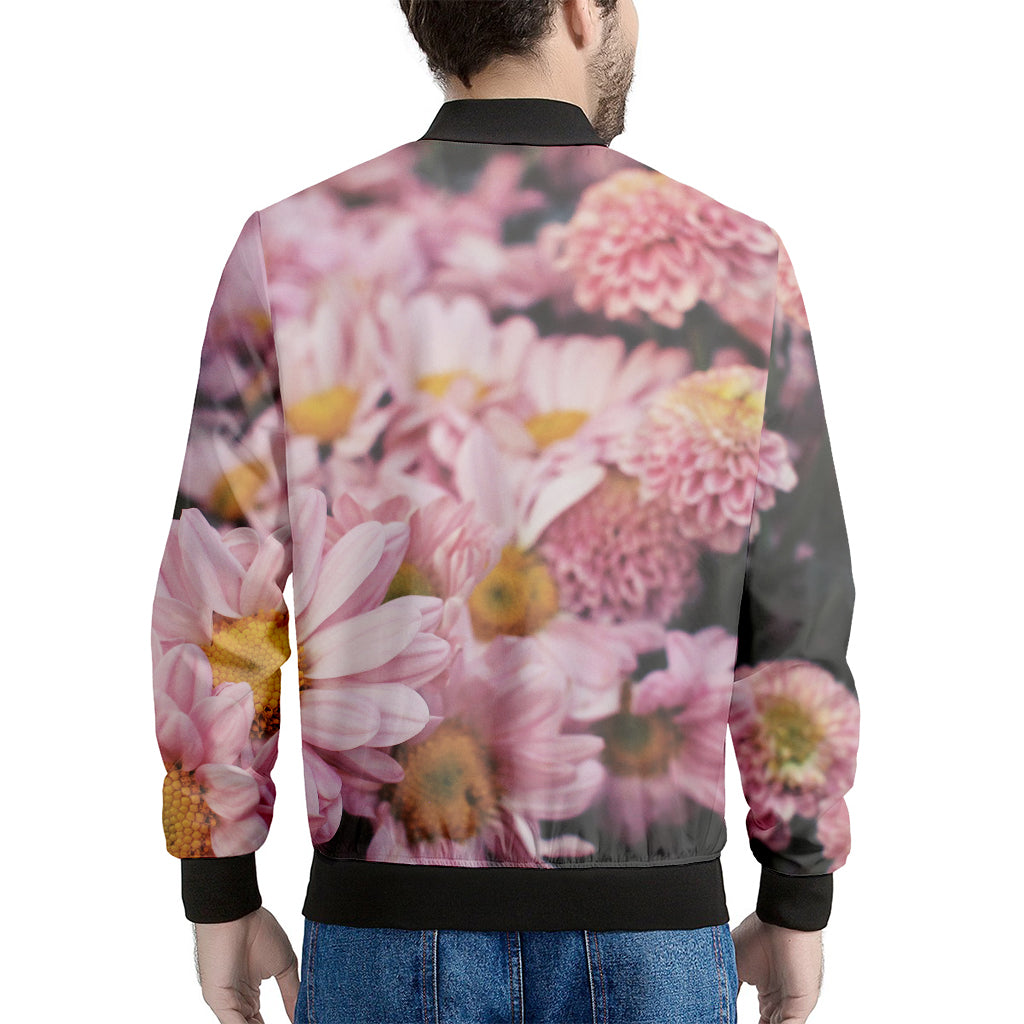 Pink Flowers Print Men's Bomber Jacket