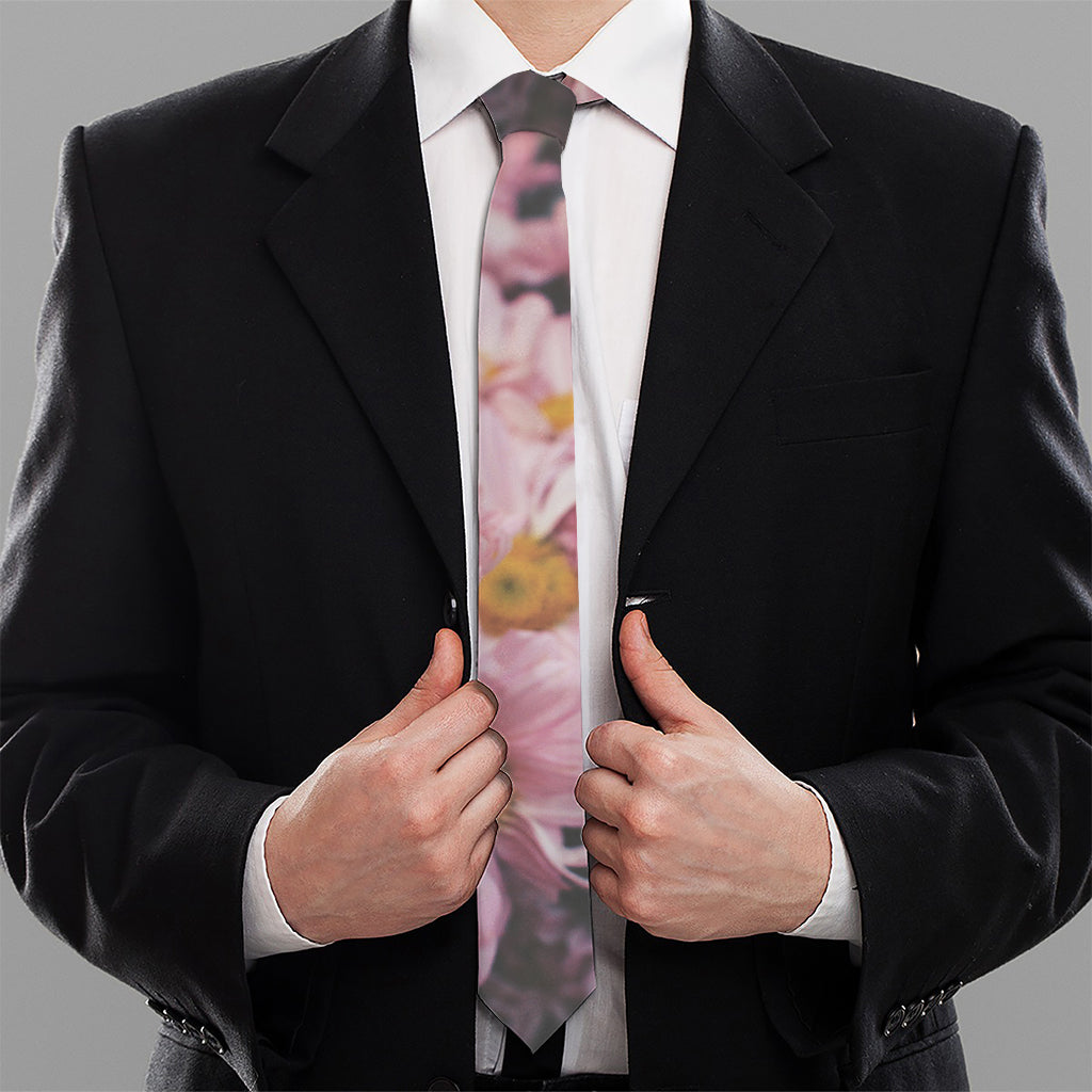 Pink Flowers Print Necktie
