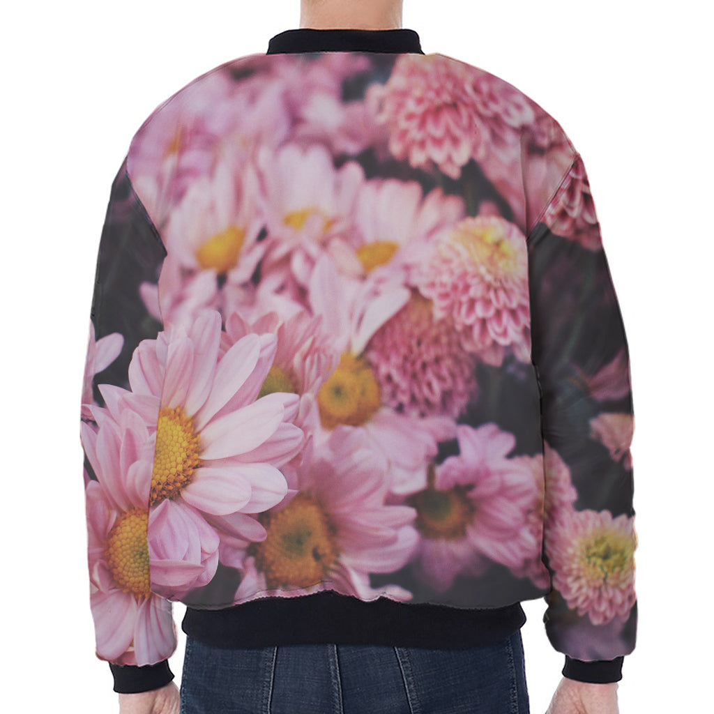 Pink Flowers Print Zip Sleeve Bomber Jacket