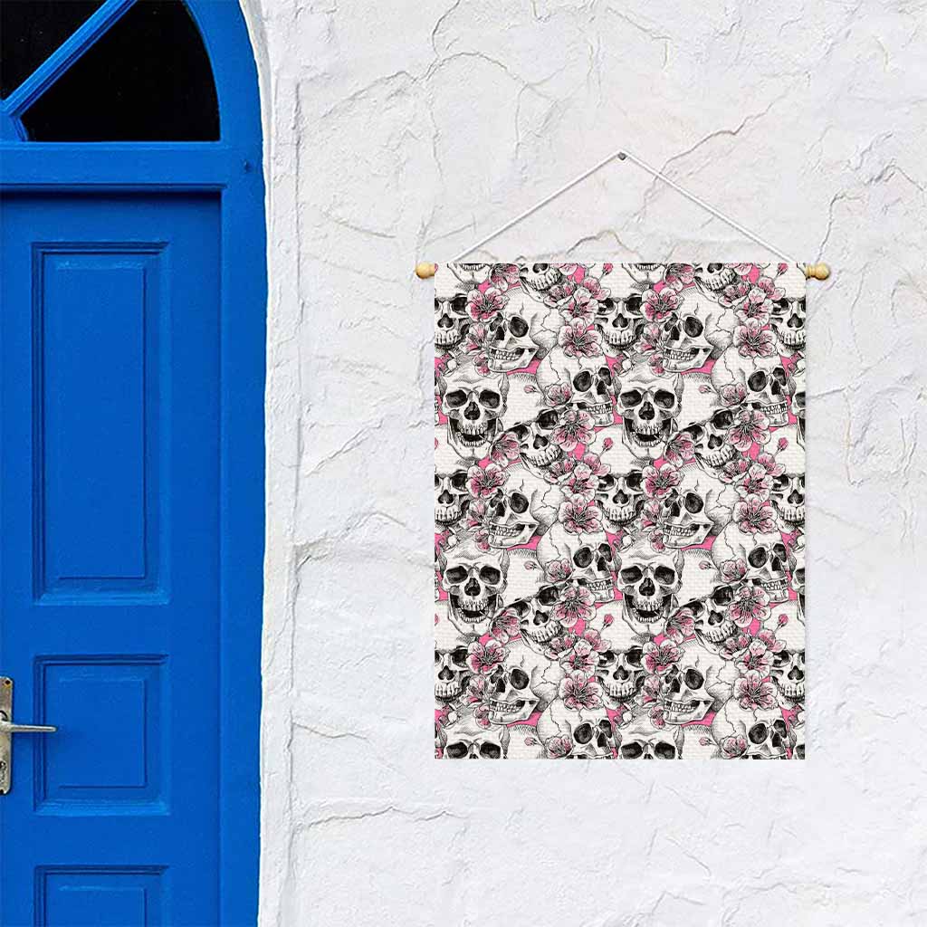 Pink Flowers Skull Pattern Print Garden Flag