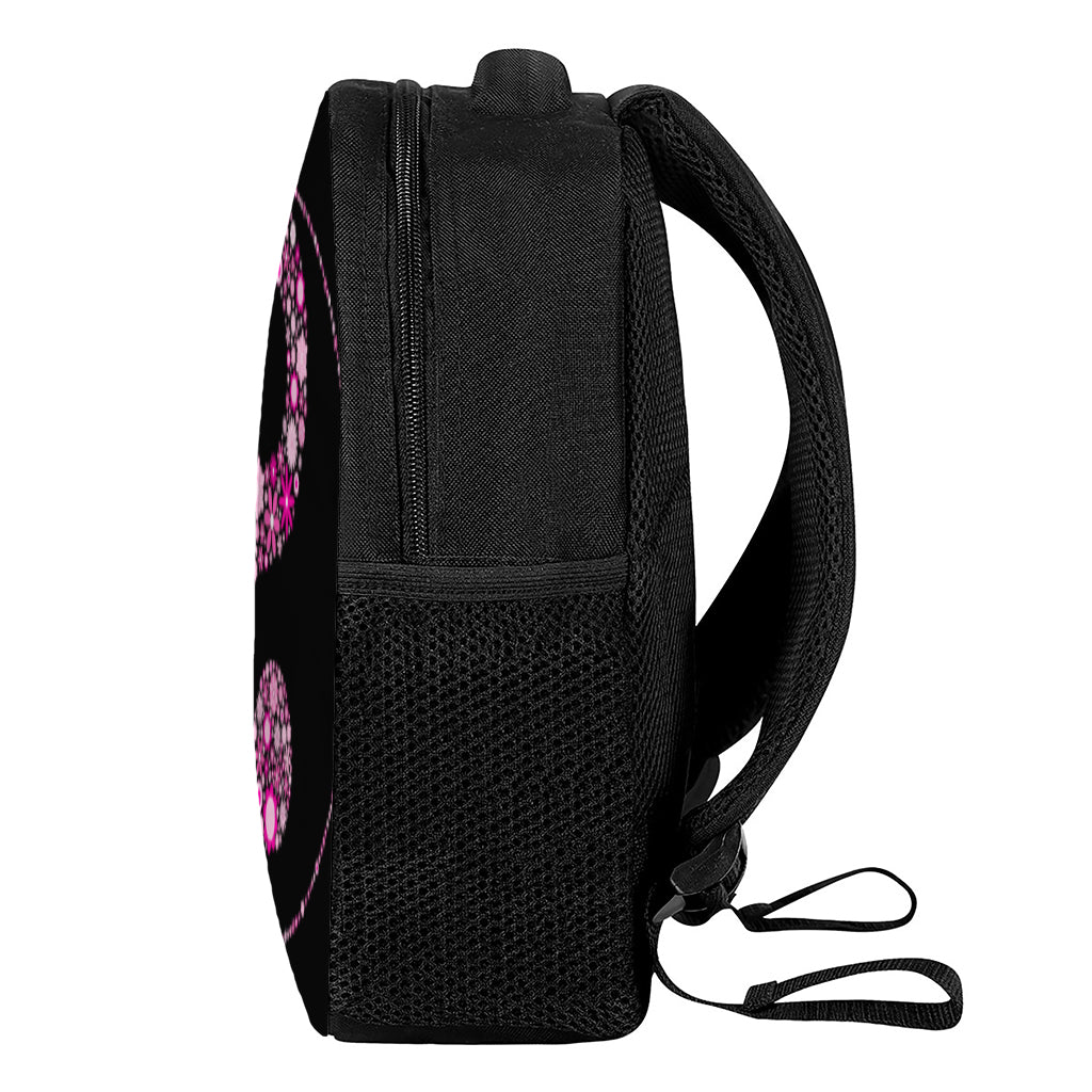 Pink Flowers Yin Yang Print Casual Backpack