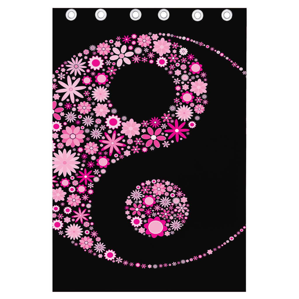 Pink Flowers Yin Yang Print Curtain