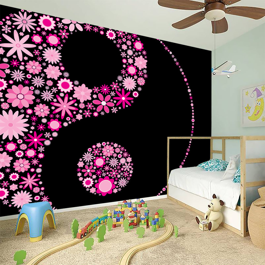 Pink Flowers Yin Yang Print Wall Sticker