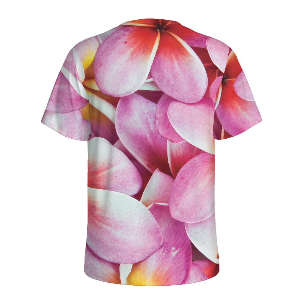 Pink Frangipani Flower Print Men's Sports T-Shirt