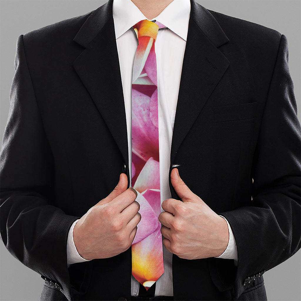 Pink Frangipani Flower Print Necktie