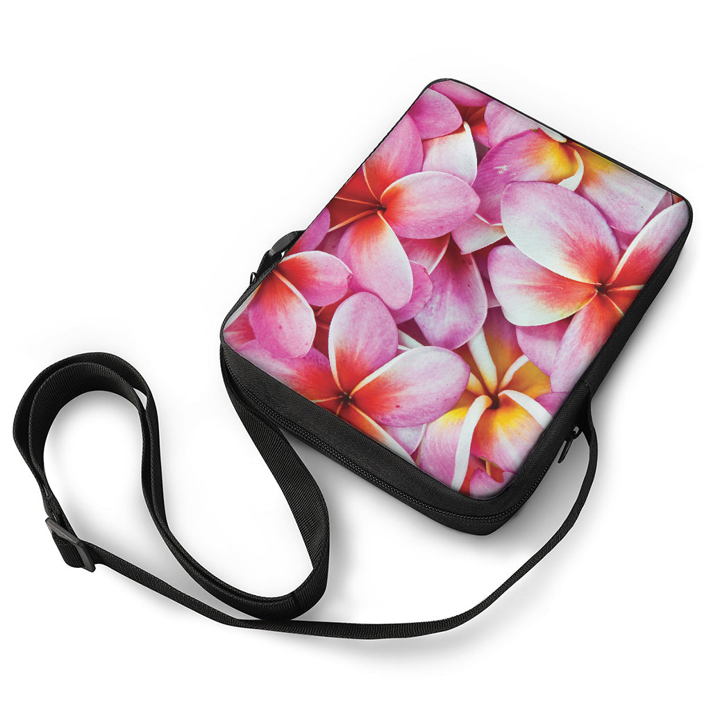 Pink Frangipani Flower Print Rectangular Crossbody Bag